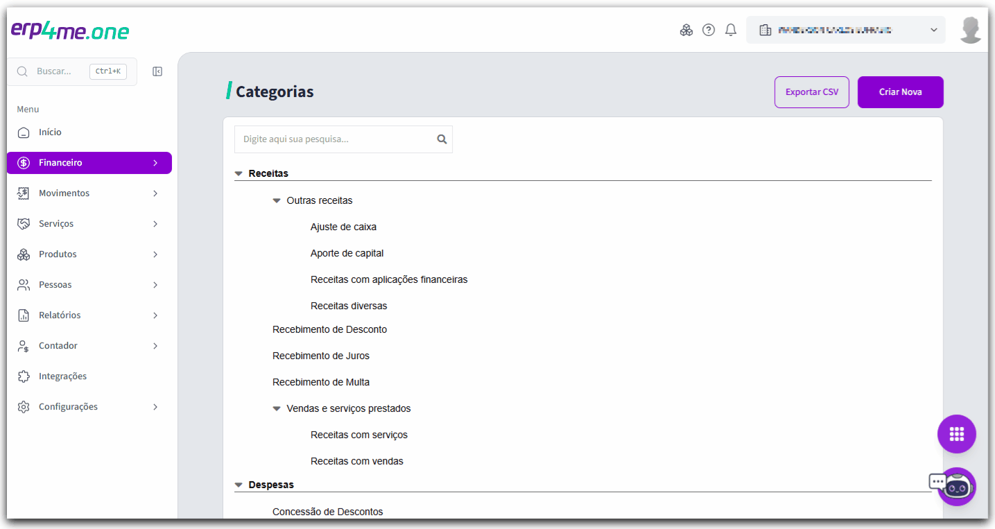 Editar as informações de uma categoria