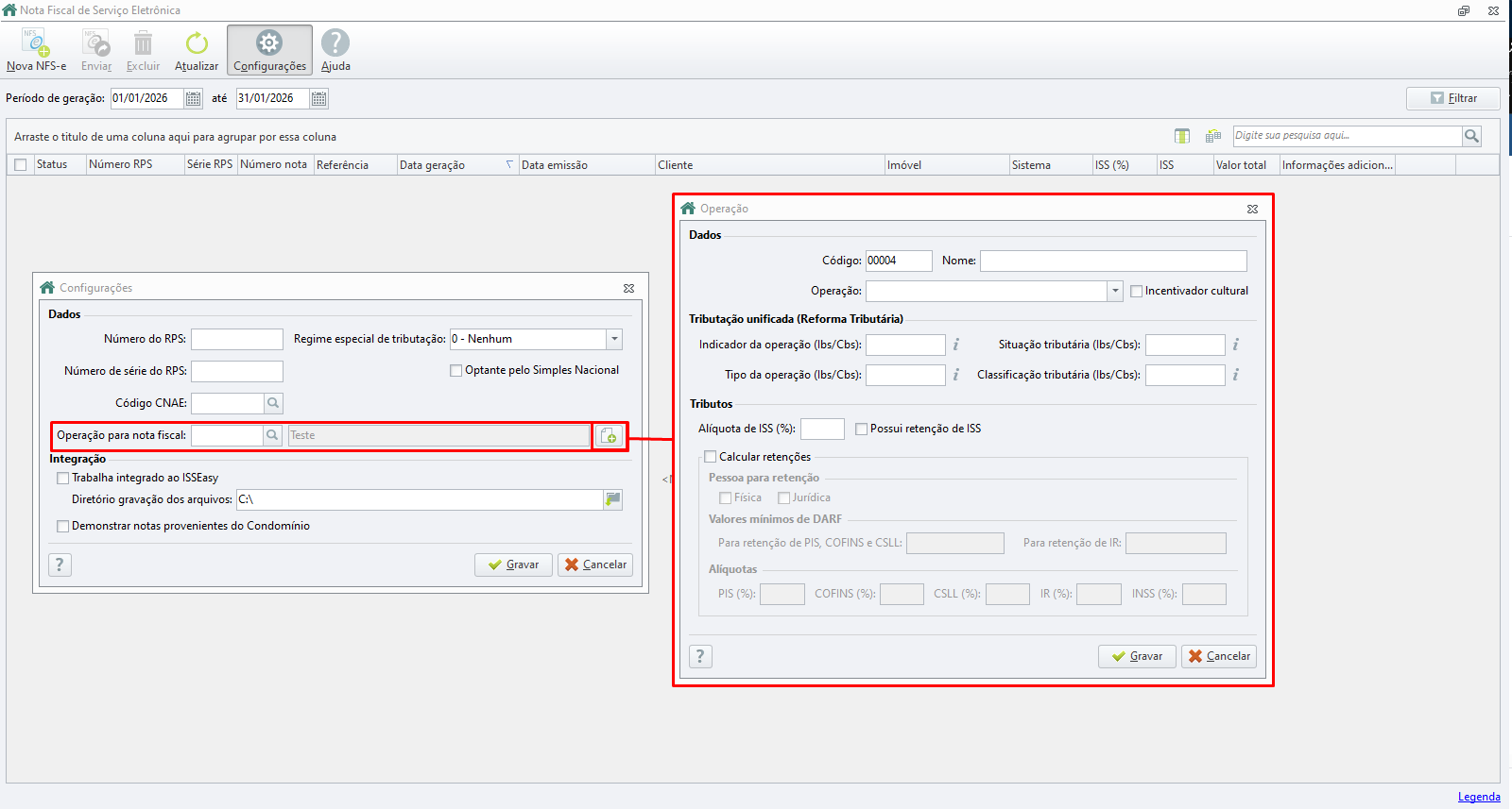 Operações para nota fiscal