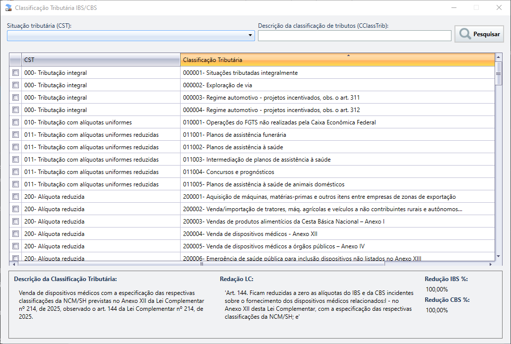 Classificação Tributária IBS/CBS do NFeasy
