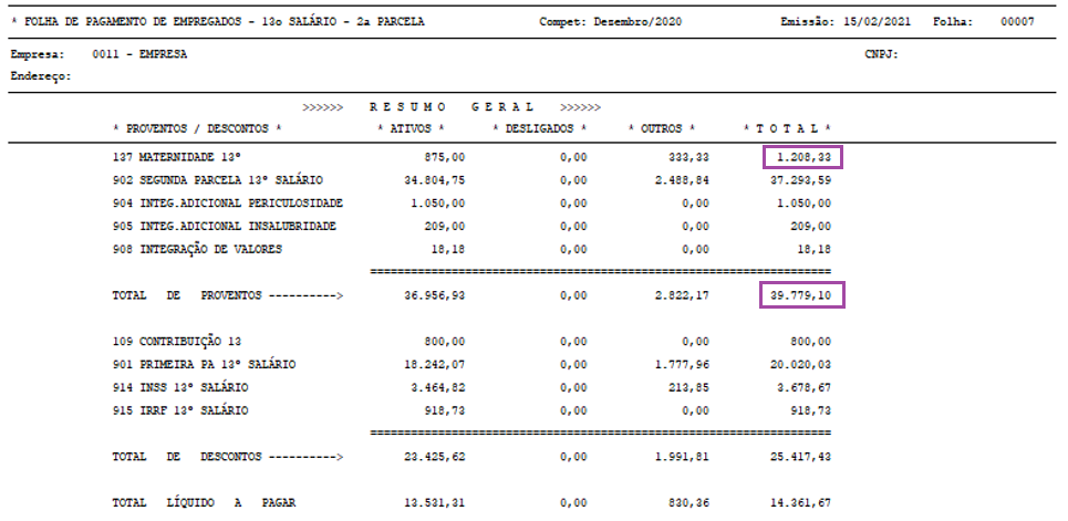 Fp2617 13º Salário Valor Referente à 112 De 13º Salário Maternidade Somado Ao Valor Da Base 6613