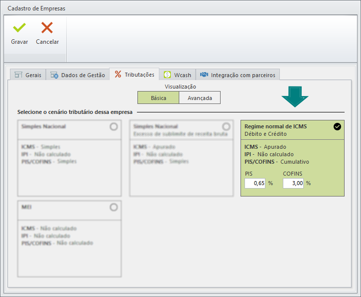 Tela com Regime Normal marcado!