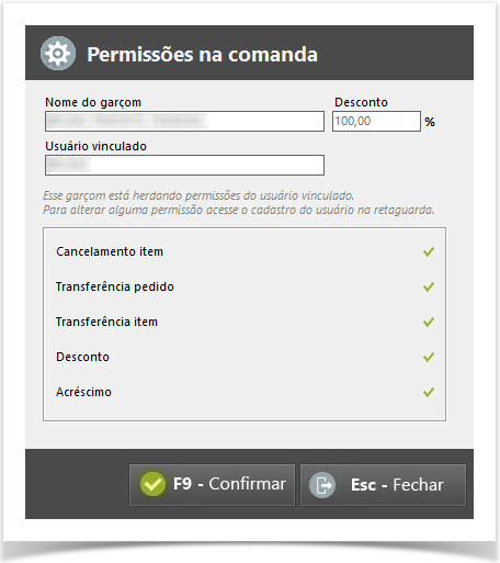 Permissões herdadas da retaguarda